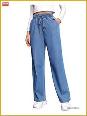Plus Size Wide Leg High Waist Elastic Waist Pull On Denim Jeans for Women